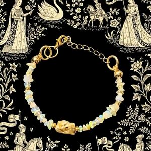 Nature's Raw Ethiopian Yellow Fire Opal In Freeform Artisan Gold Plated Bracelet